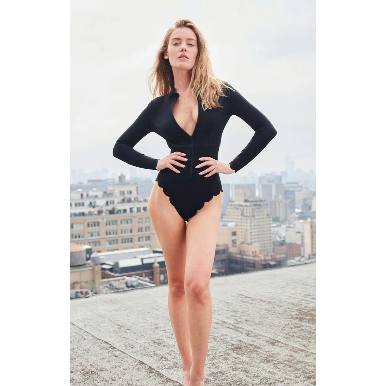 Wiskii Long Sleeve Zip Front Swimsuit One Piece Black Lux Surf Womens New Large — image 3 of 8